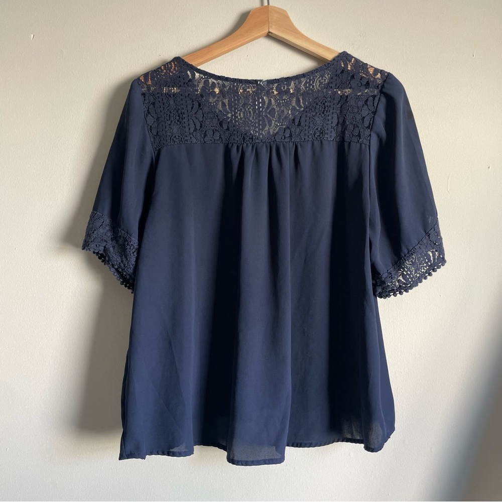 Navy Knit Detail Blouse